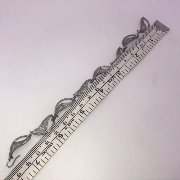 VTG Sterling Silver Filigree Leaf Link Bracelet Hook Clasp 7.5” - Picture 6 of 6